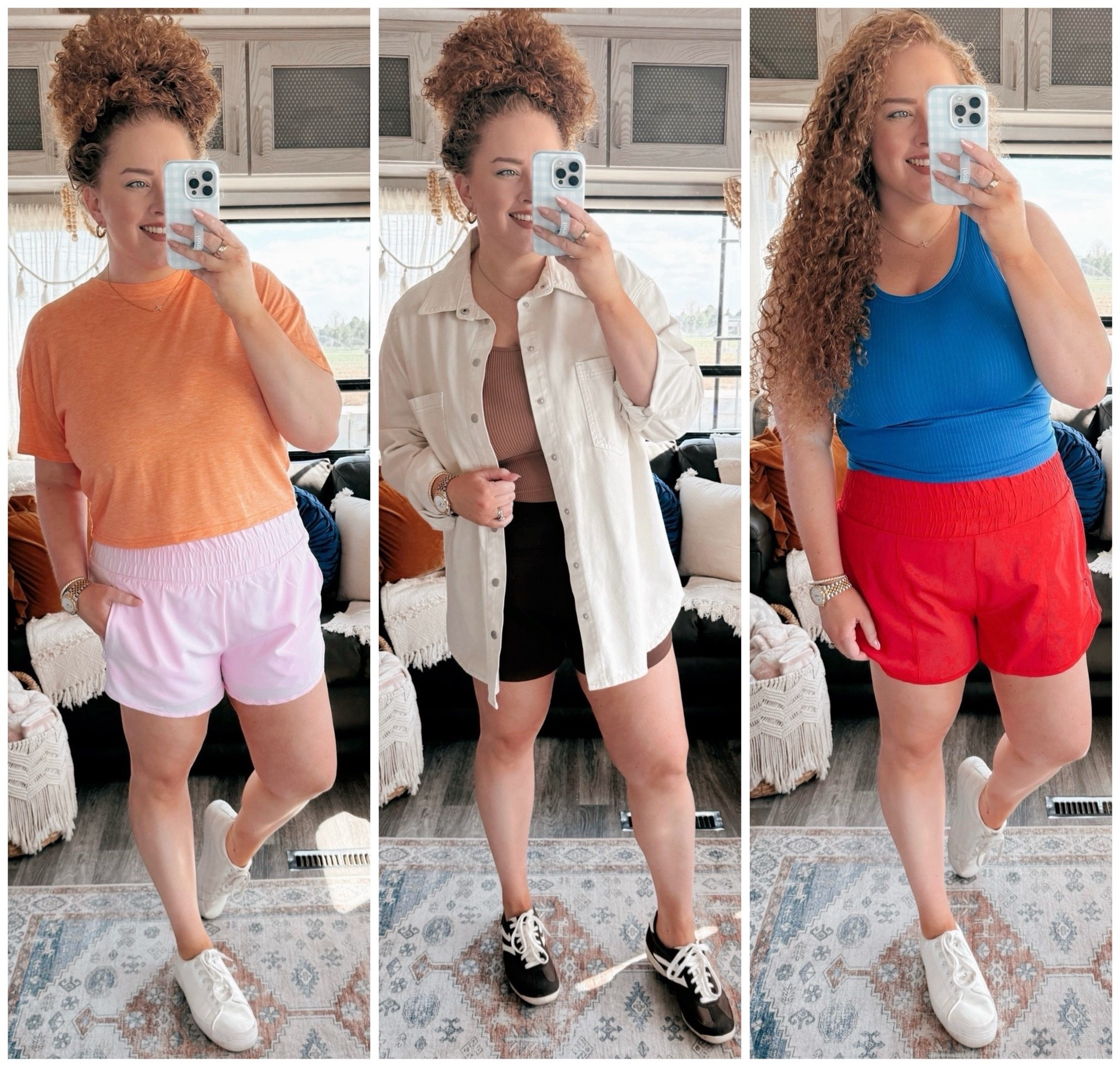 3 easy athletic outfit ideas for summer that are equal parts comfy + cute 🏃‍♀️🤍 summer athletic outfits | amazon activewear | casual summer style | comfy outfit inspo | sporty girl aesthetic | hot girl walk outfits | everyday athleisure | travel outfit ideas | running errands outfits | easy summer looks | cream oversized button down | brown tank top | brown athletic shorts | neutral summer outfit | effortless casual style | blue athletic tank top | red high waisted athletic shorts | built in bra activewear | white platform sneakers | sporty summer outfit | orange crop top | pink athletic shorts | high waisted activewear shorts | white sneakers | colorful summer outfit inspo

#LTKgrwm #LTKootd #LTKfitnessgoals