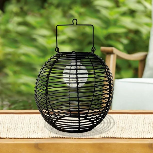 Better Homes and Gardens Solar Outdoor Cage Black PE LED Lantern | Walmart (US)