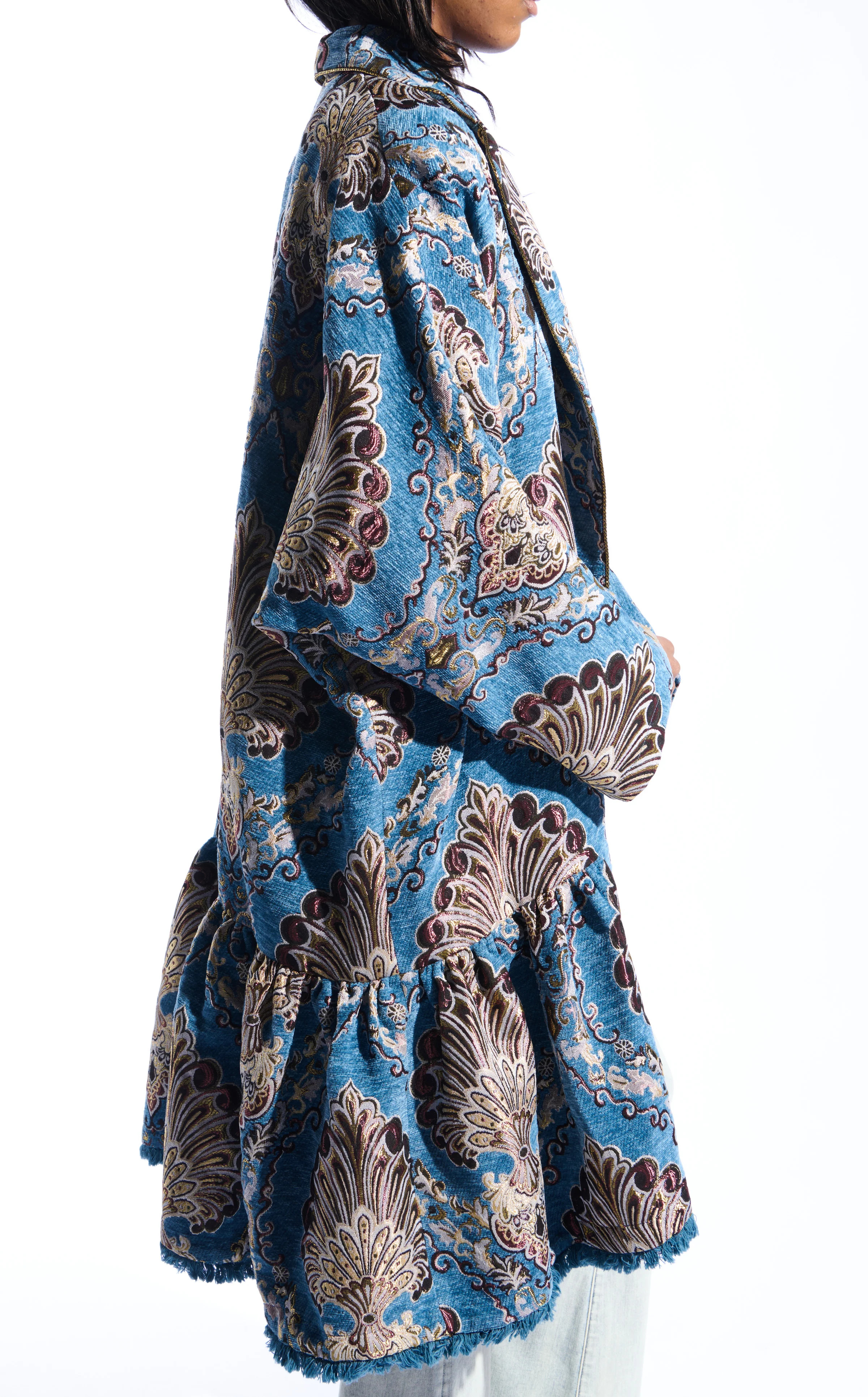 PAVLOVA-BLUEMULTI JACQUARD COCOON STATEMENT COAT | Azalea Wang