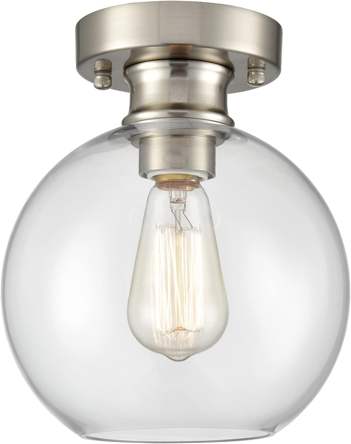 AXILAND Glass Globe Shade Ceiling Light Fixture Modern Brush Nickel Semi Flush Mount Ceiling Ligh... | Amazon (US)