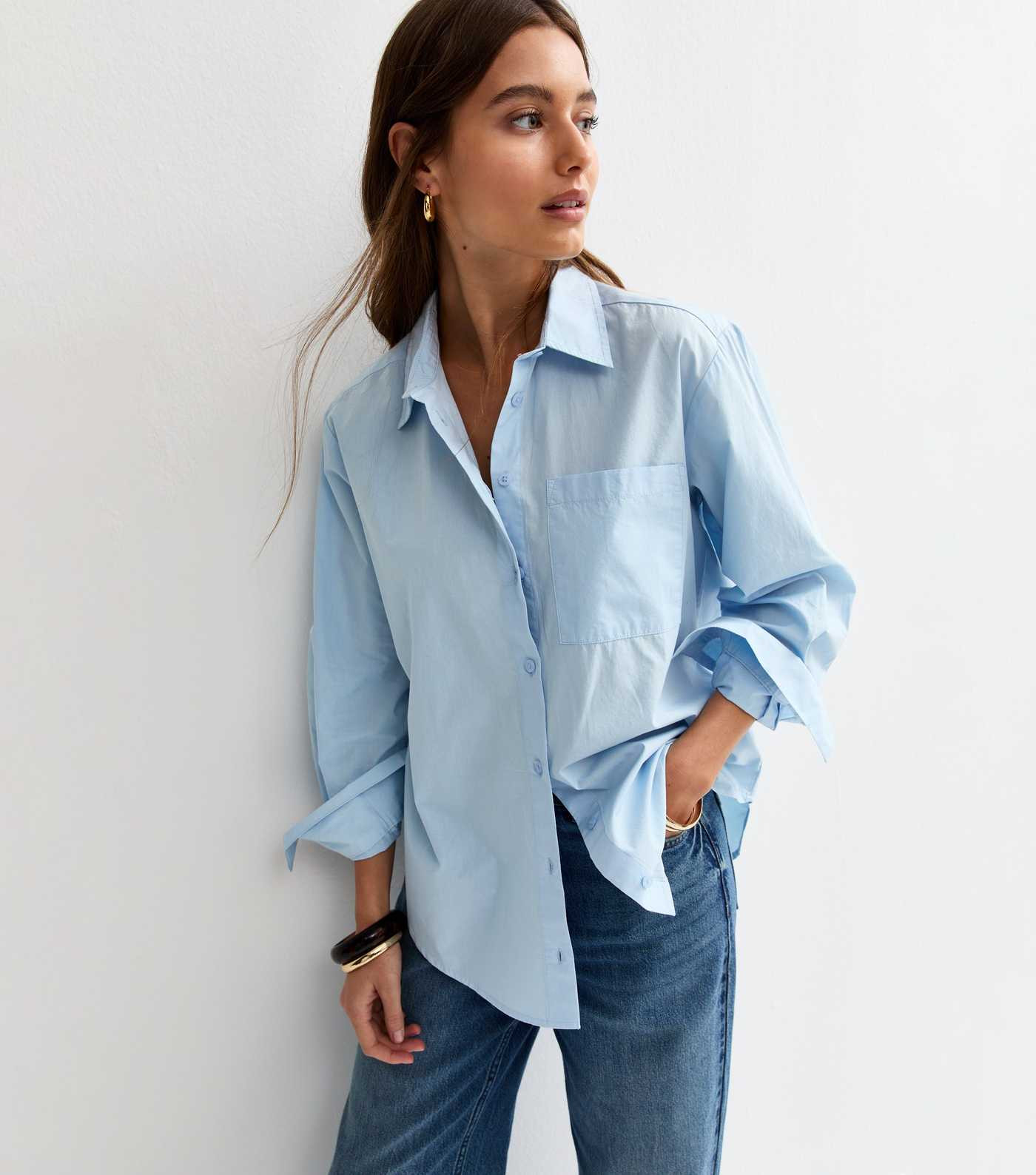 Light Blue Poplin Curved Hem Shirt | New Look | New Look (UK)