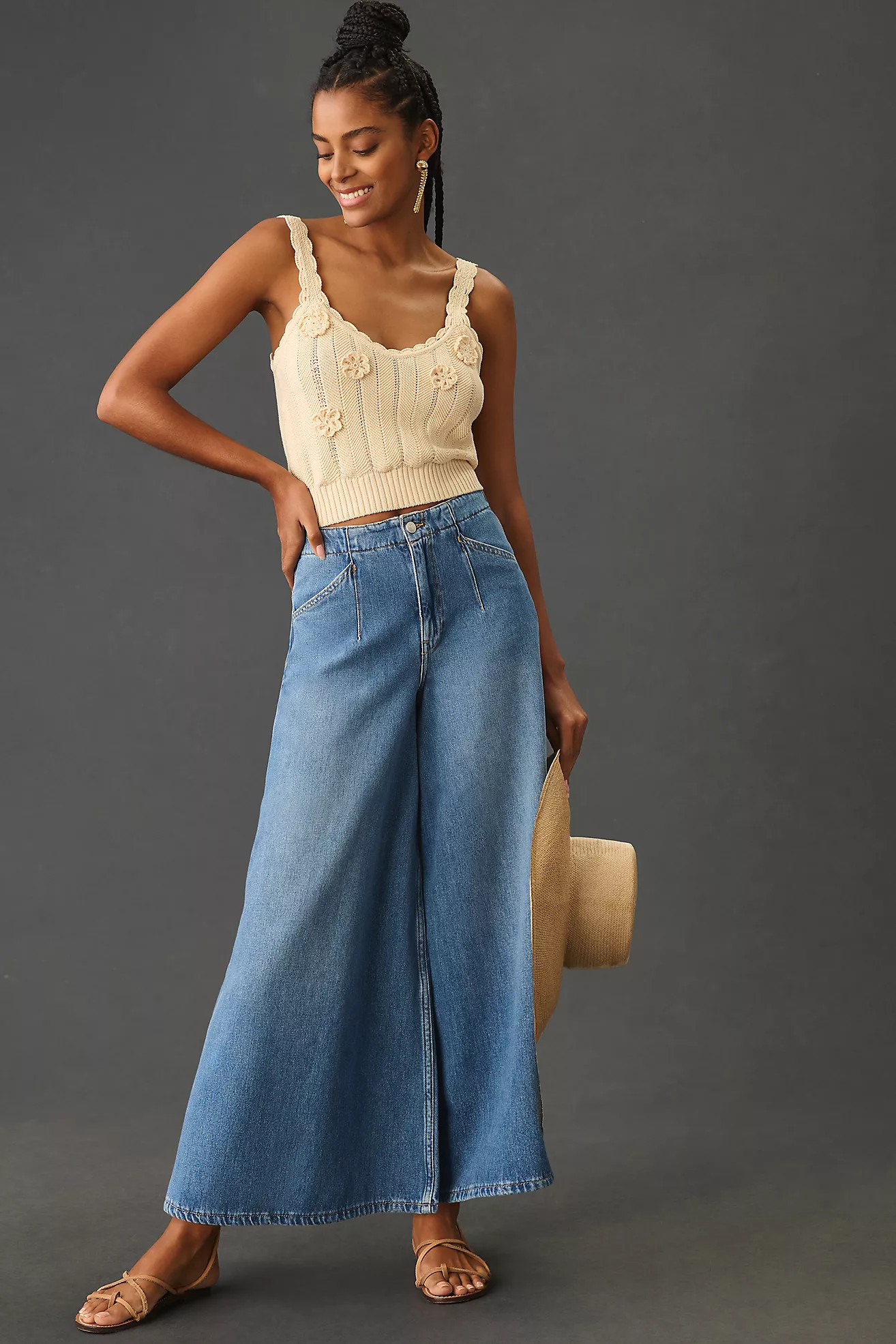 Pilcro Corset High-Rise Crop Culotte Jeans | Anthropologie (US)