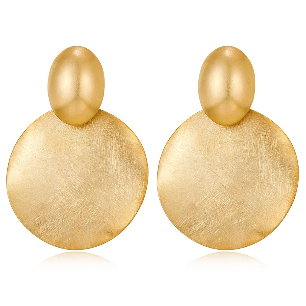 FAMARINE Big Disc Drop Earrings Gold Dangle Earrings Round Hammered Earrings Women | Amazon (US)