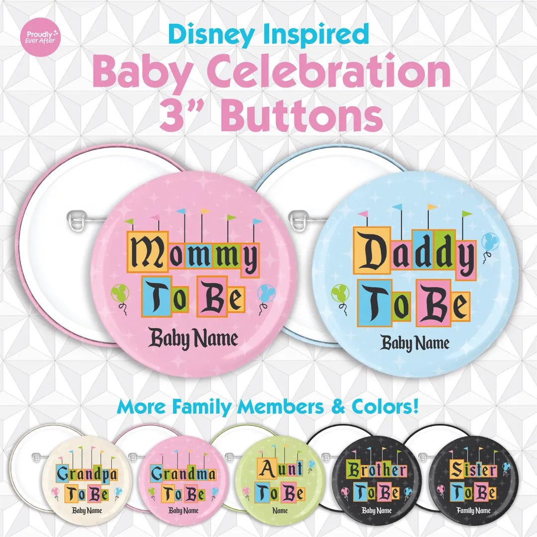 Disney Inspired Mommy to Be 3" Buttons - Daddy Grandma Grandpa Sister Brother Aunt Uncle - Baby S... | Etsy (US)