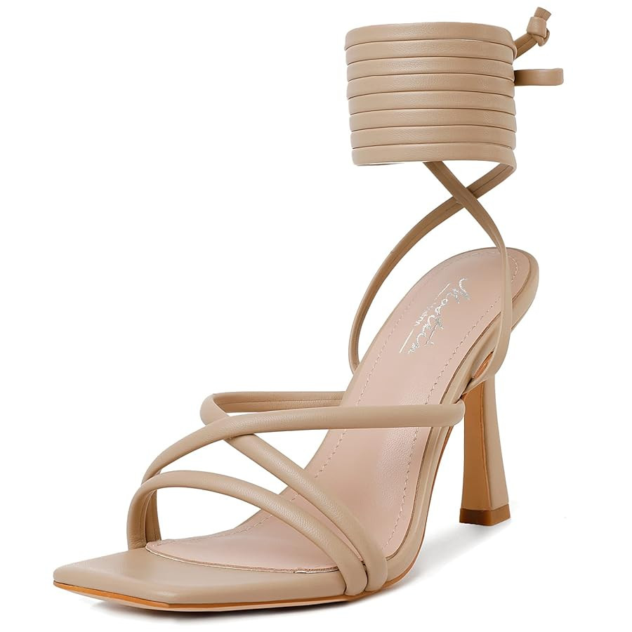 Mostrin Womens Sandals Strappy Heels for Women Lace Up Square Open Toe Heels Tie Up High Heeled S... | Amazon (US)