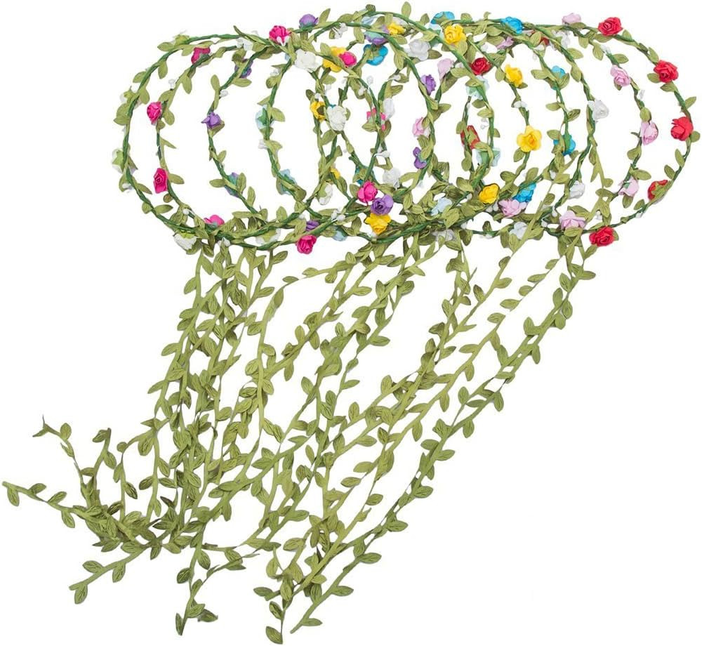 AWAYTR Lady Girl Fashion Bohemian Flower Crown Floral Garland Headbands (A-Mixed Color-9Pcs) | Amazon (US)