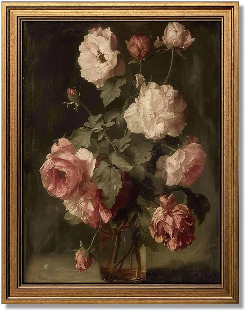 Gold Framed Wall Art Vintage Flower Vase Painting Canvas Print Living Room Bedroom Kitchen Wall D... | Amazon (US)