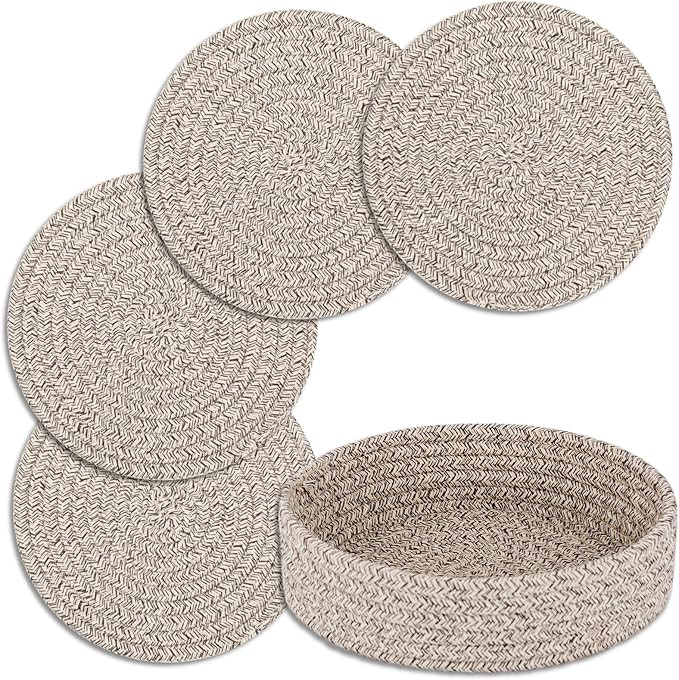Trivets for Hot Dishes, Pots and Pans, Heat Resistant Hot Pads with Storage Basket, Pot Holders f... | Amazon (US)