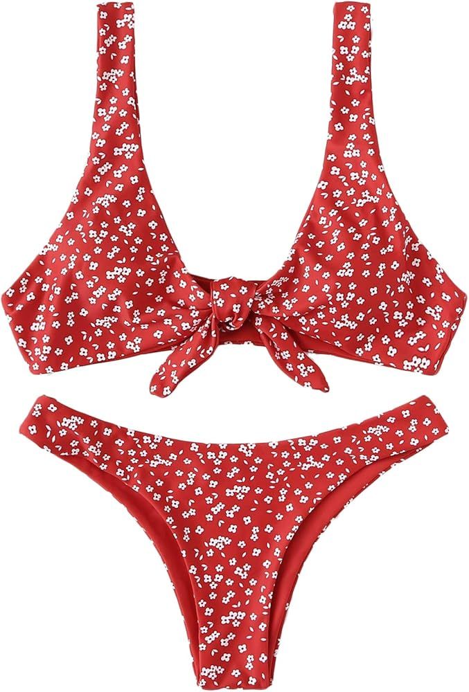 SweatyRocks Women's Sexy Bikini Swimsuit Tie Knot Front - Red Bikini - Patriotic Swim - Amazon Swim | Amazon (US)