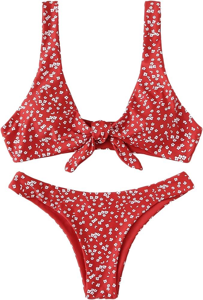 SweatyRocks Women's Sexy Bikini Swimsuit Tie Knot Front - Red Bikini - Patriotic Swim - Amazon Swim | Amazon (US)