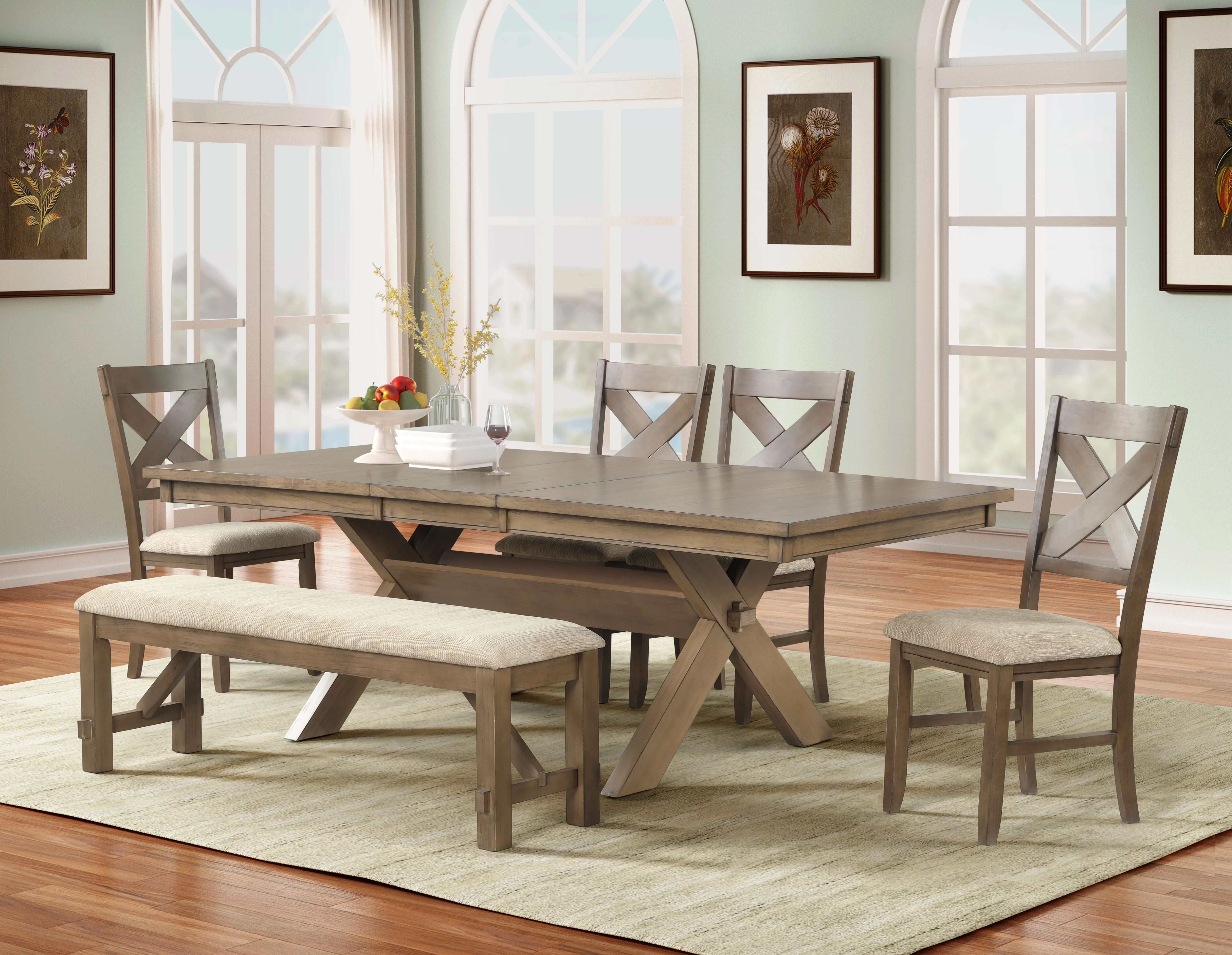 Roundhill Furniture Raven Wood 6-Piece Dining Set, Extendable Trestle Dining Table with 4 Chairs ... | Walmart (US)