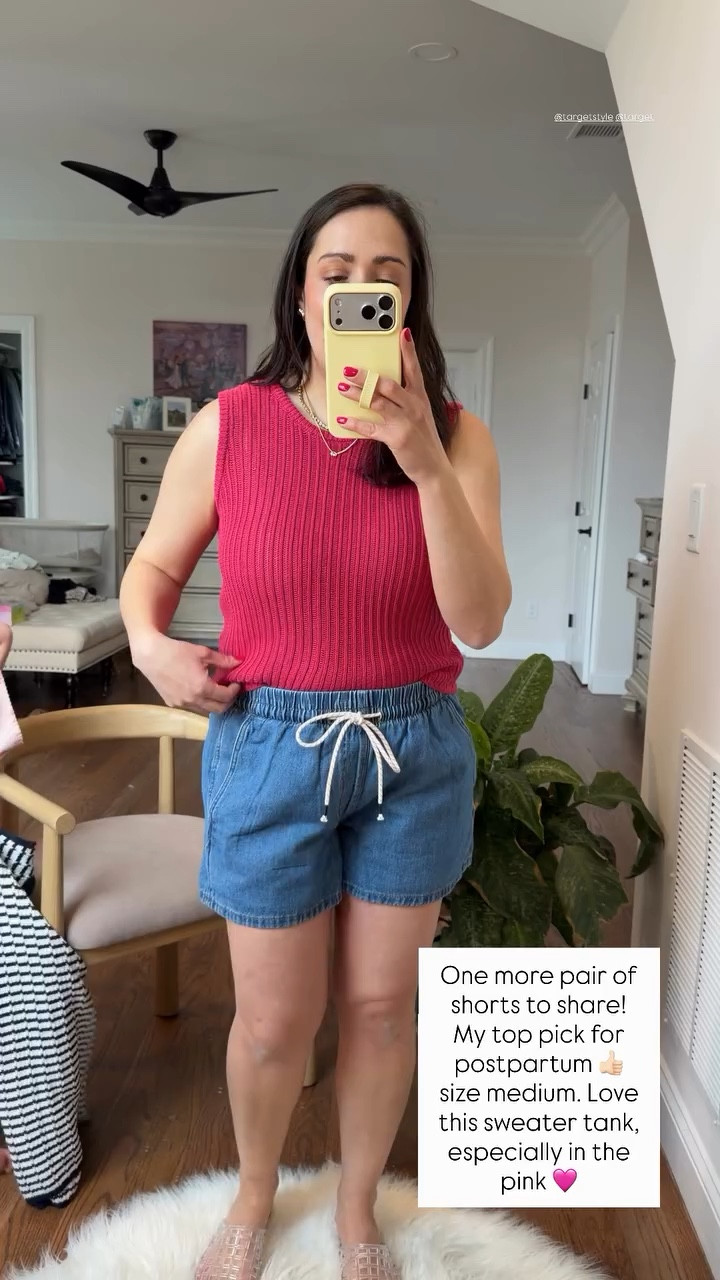 One more pair of shorts to share! My top pick for postpartum 👍🏻 size medium. Love this sweater tank, especially in the pink 🩷 @targetstyle @target