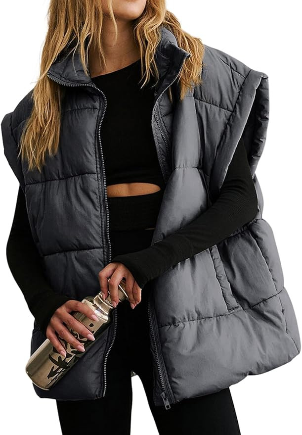 Dokotoo Women's Casual Winter Oversized Puffer Vest Stand Collar Flysleeve Insulated Padded Puffy... | Amazon (US)