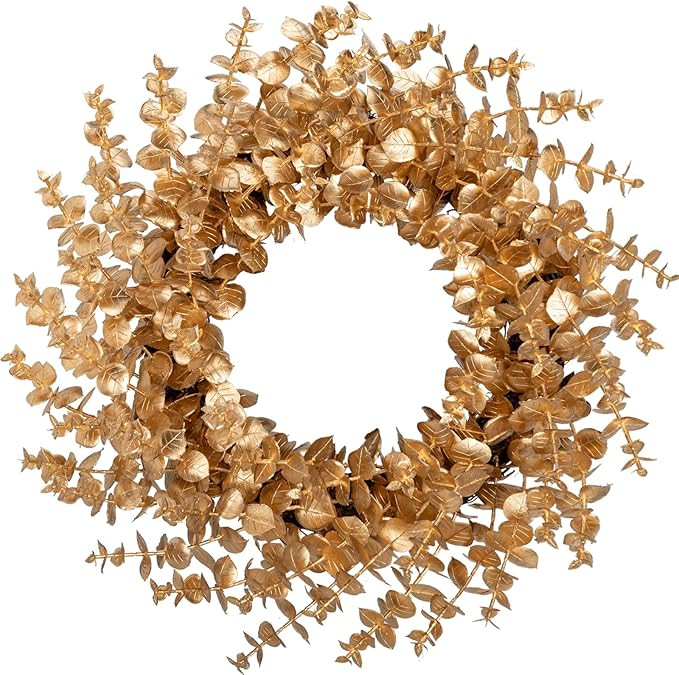 Briful 20 inches Gold Eucalyptus Wreath Christmas Front Door Wreath for Home Room Office Wall Kit... | Amazon (US)