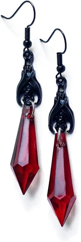 Gothic Dark Bat Dangle Earrings Red Black Crystal Gems Bat Earrings Punk Rock Style... | Amazon (US)