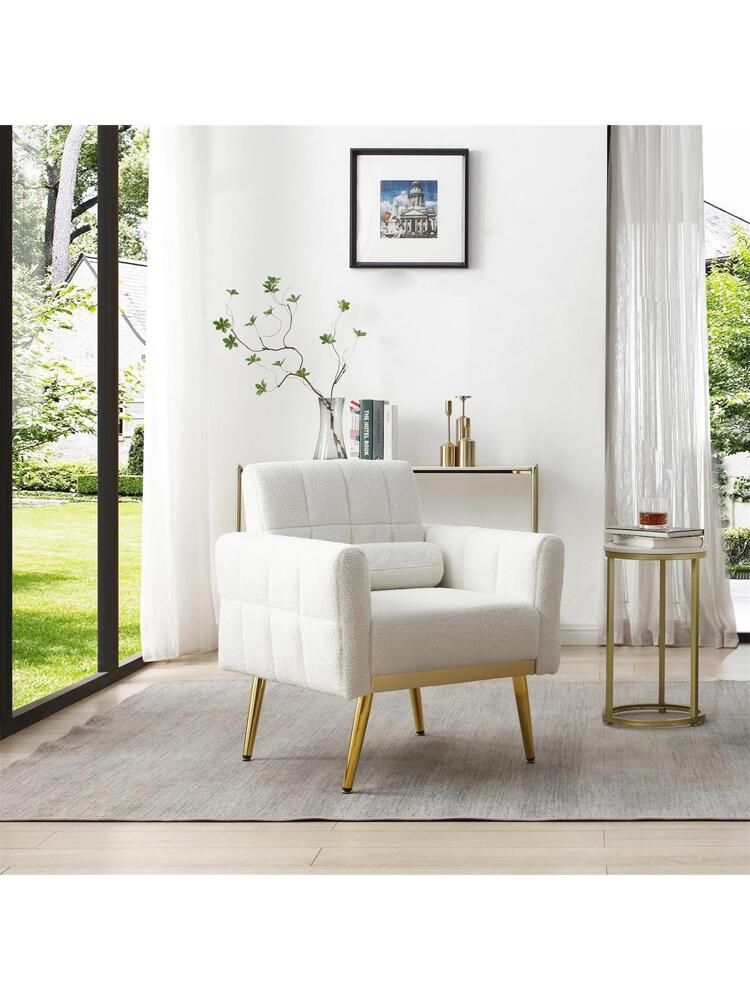 Modern Comfy Blind Tufted White Teddy Fabric Accent Chair Leisure Chair Armchair Living Room Chai... | SHEIN