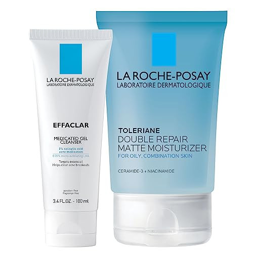 La Roche-Posay Acne Skin Care Set, Toleriane Double Repair Matte Moisturizer 75ml & Effaclar Medicated Gel Cleasner 100ml, Gel Moisturizer with Niacinamide & Acne Cleasner with Salicylic Acid | Amazon (US)