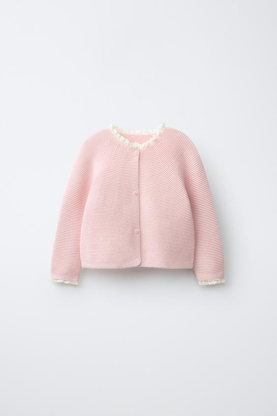CABLE KNIT CARDIGAN WITH LACE TRIM | Zara US