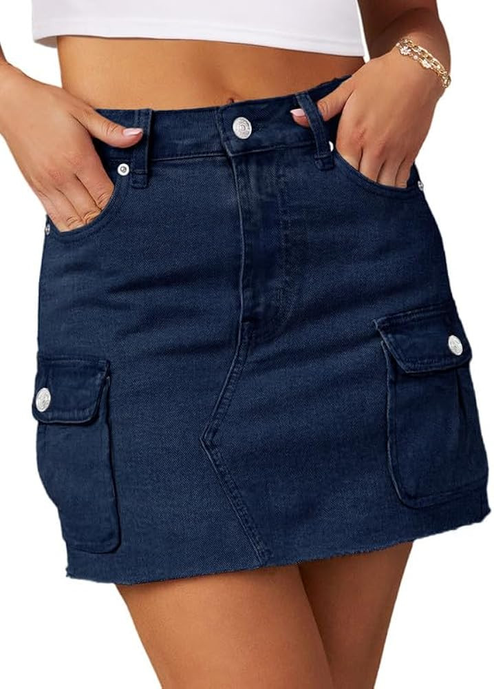 Genleck Cargo Denim Skirt for Women – Tummy Control Stretch Jean Skirts with Pockets High Waist... | Amazon (US)