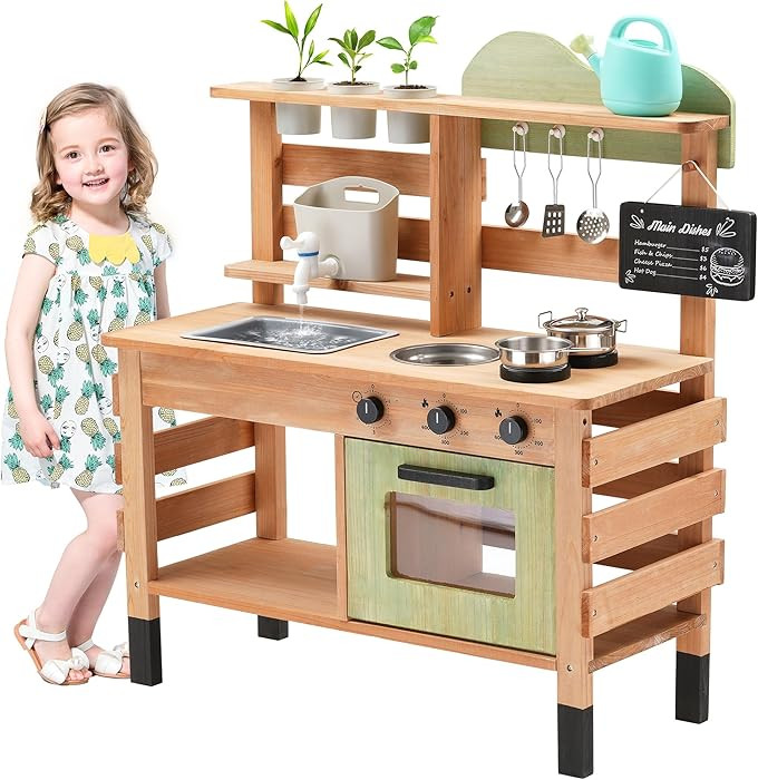OLLIKIVI Outdoor Play Kitchen for Kids | Wooden Mud Kitchen Set with Removable Sink, Planting Are... | Amazon (US)