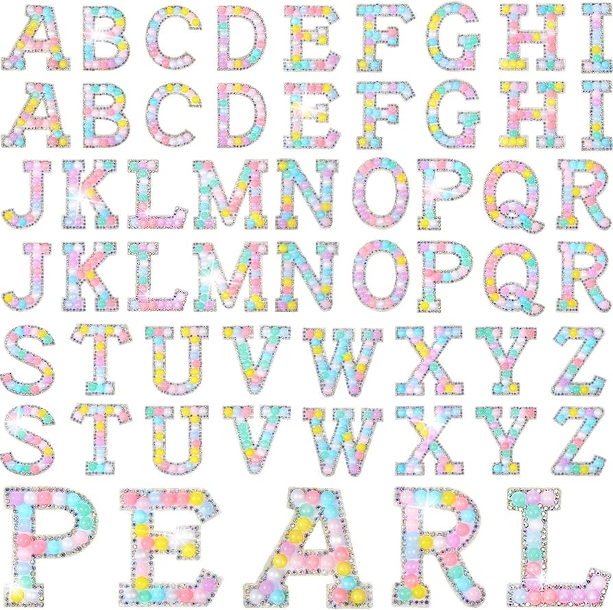 52 Pcs Self Adhesive Pearl Rhinestone Letter Patches Rhinestone A-z Glitter Pearl Sew on Patches ... | Amazon (US)