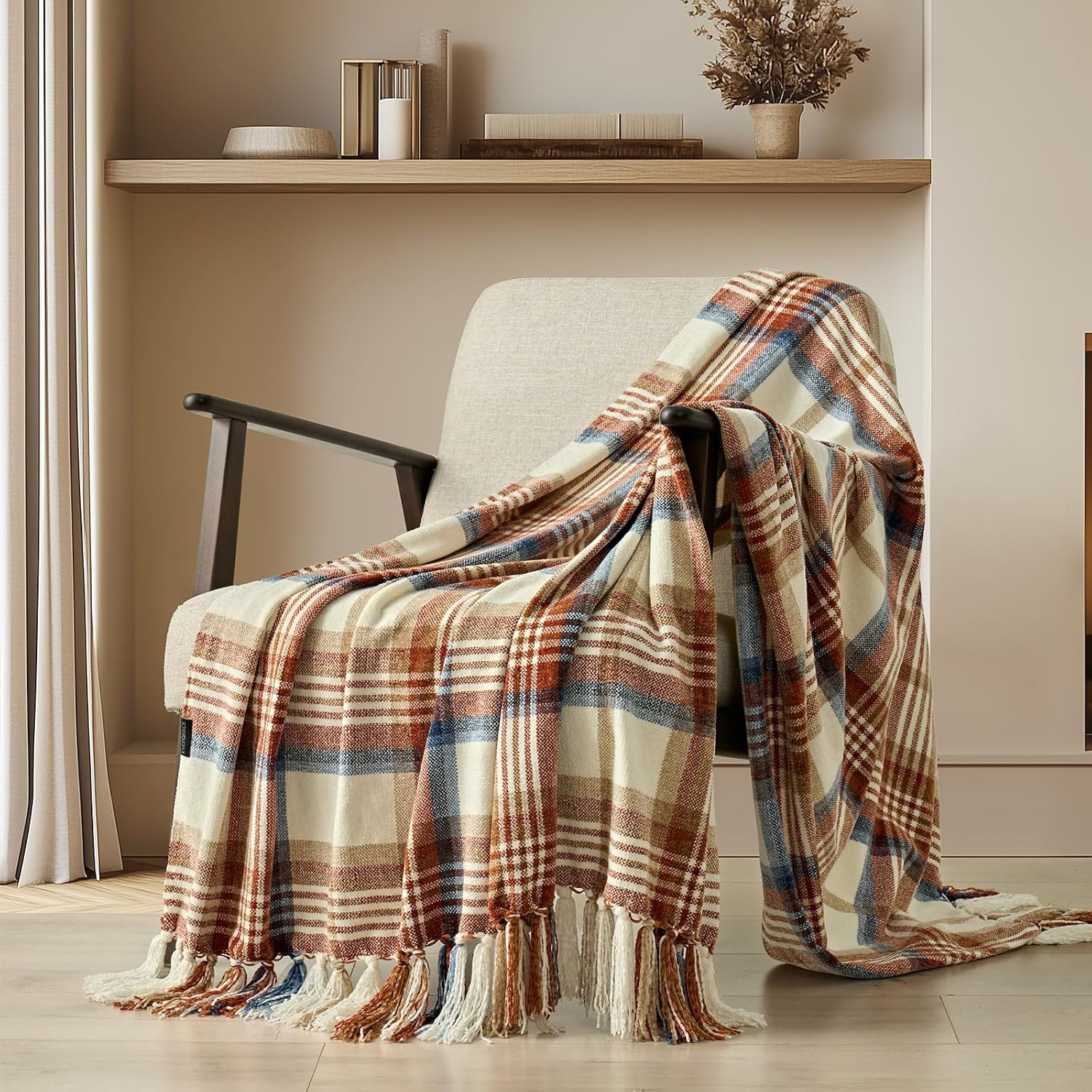 Plaid Chenille Throw Blanket for Couch, Super Soft Cozy Decorative Fall Throw with Tassels for Bed Sofa Farmhouse Decor, Lightweight Harvest Plaid Throw for Autumn, 50"x60" | Amazon (US)