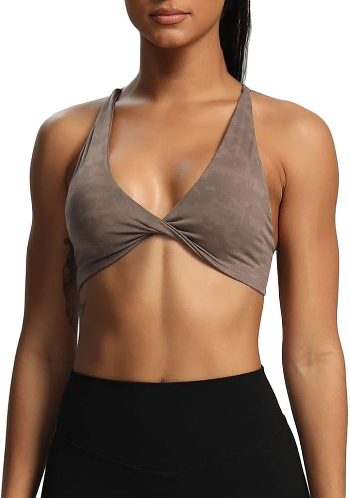 Aoxjox Women's Workout Sports Bras Fitness Backless Padded Sienna Low Impact Bra Yoga Crop Tank Top | Amazon (US)