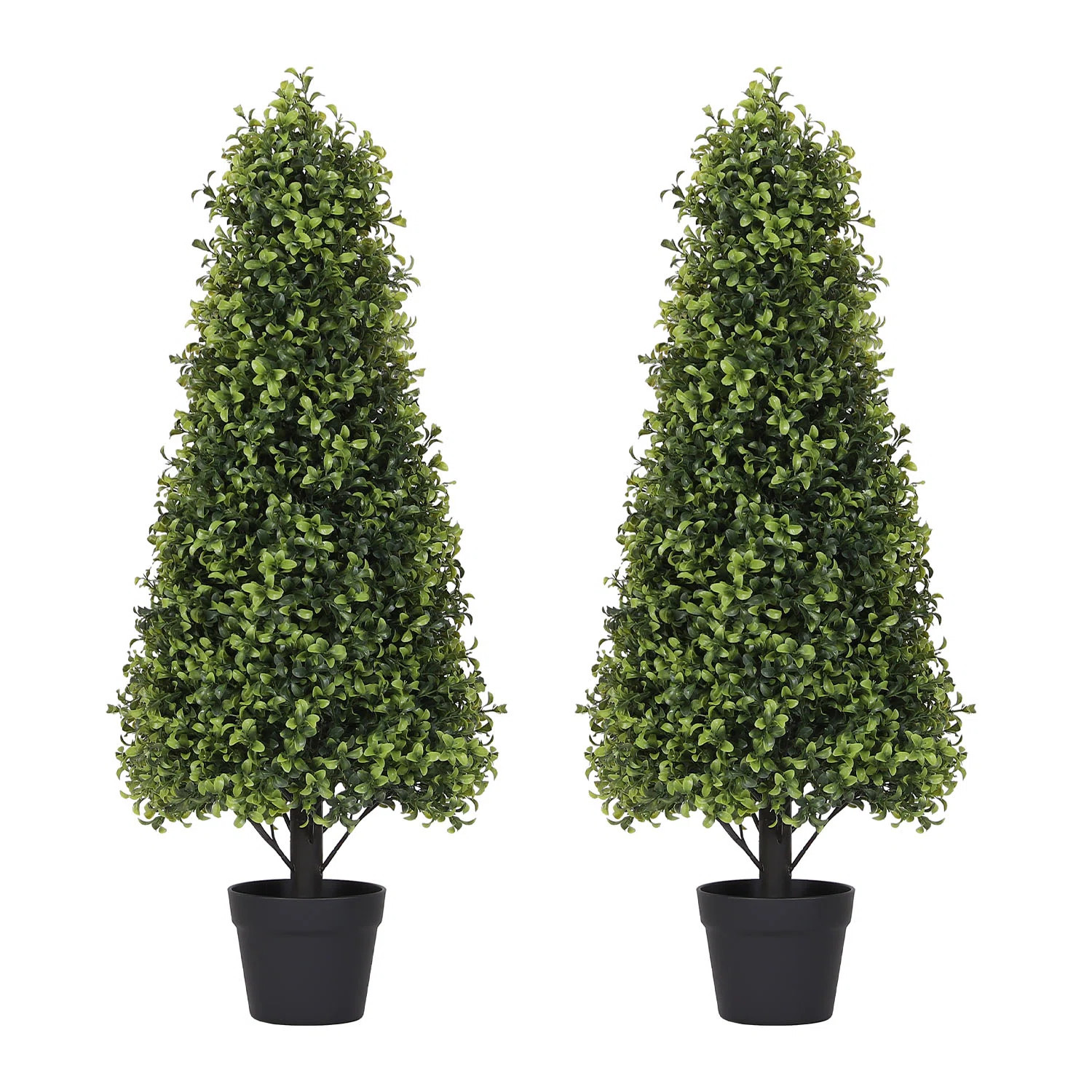 Artificial Topiary Boxwood Tree, Faux Shrub in Black Plastic Pot (Set of 2) | Wayfair North America