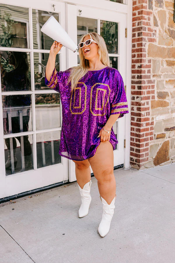 Ready To Shimmer Sequin Mini Dress in Purple Curves | Impressions Online Boutique