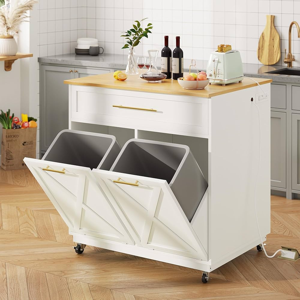 YITAHOME Double Tilt Out Trash Cabinet 10 Gallon with Power Outlet, Rolling Kitchen Island Trash ... | Amazon (US)