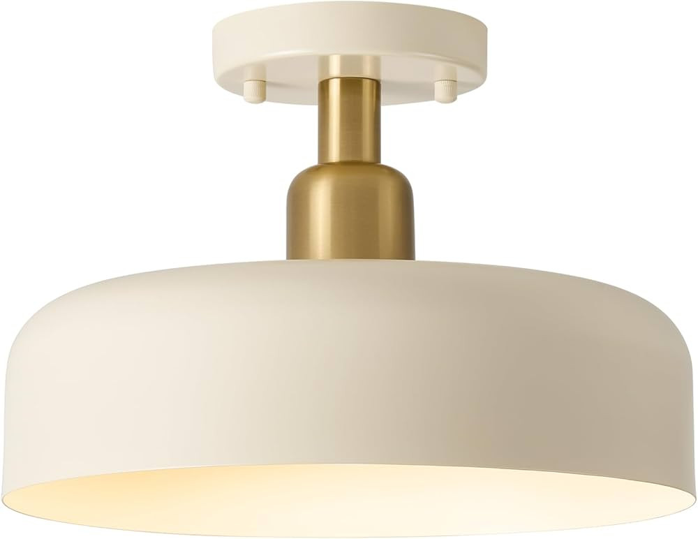 BISAMIYA Modern Milk White Semi Flush Mount Ceiling Light Fixture, Brass Accent and 12.6" Metal S... | Amazon (US)
