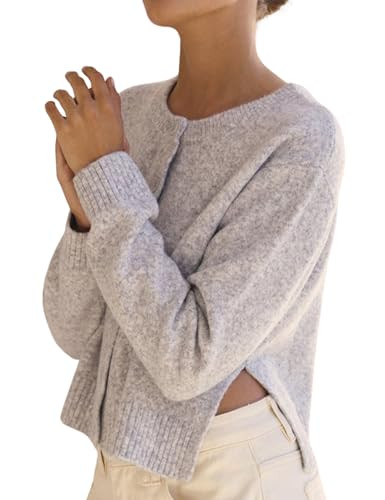 Women’s Crop Cardigan Sweaters Long Sleeve Side Split Cardigan Knitwear Trendy Button Down Knit... | Amazon (US)
