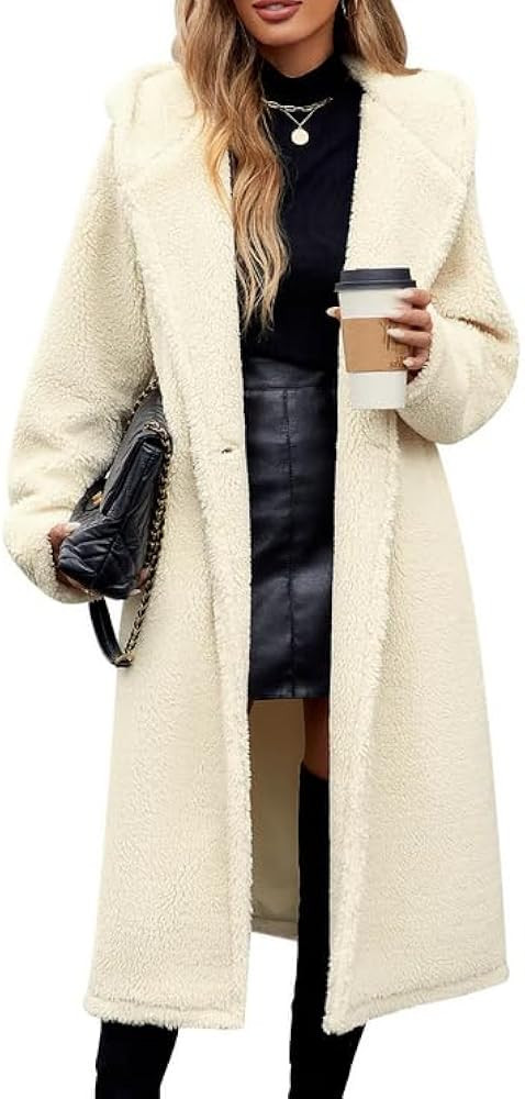 Women's Winter Sherpa Fur Coat - Warm Hooded Faux Fur Cardigan Coat with Pockets and Buttons for ... | Amazon (US)