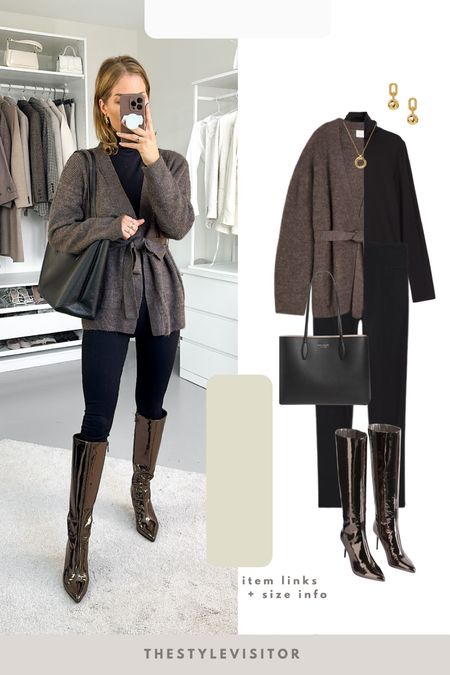Wearing the cardigan in xs, lengthwise I could’ve sized up to s, I’m 5’7/171 cm. Would wear this to a weekend brunch with the girls, and if you want to dress it down with black boots to work perhaps. 

Fall outfit, knee boots, cardigan, tie belt cardigan, black turtleneck

#LTKstyletip #LTKeurope #LTKSeasonal