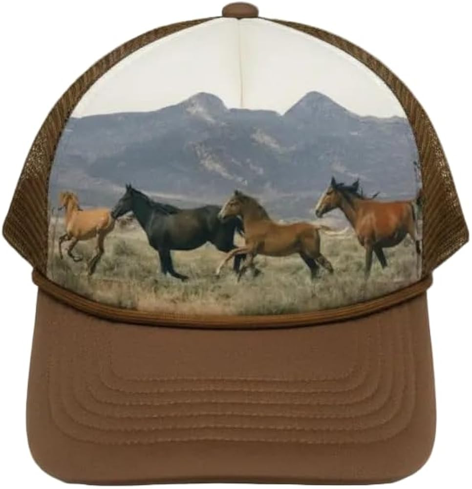 Wild Horses Trucker Hat \u2013 Women\u2019s Brown Foam Mesh Snapback with Mountain Running Horse ... | Amazon (US)