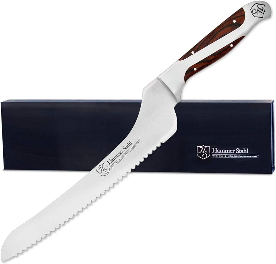 Hammer Stahl 9-Inch Offset Bread Knife - Scallop Serrated Blade - High Carbon German Steel - Ergo... | Amazon (US)