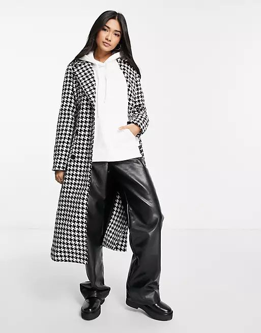 Vila double breasted coat with tie waist in houndstooth | ASOS (Global)