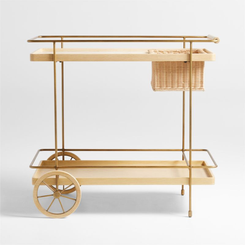 Wicker Park Natural Oak Wood and Marble Bar Cart | Crate & Barrel | Crate & Barrel