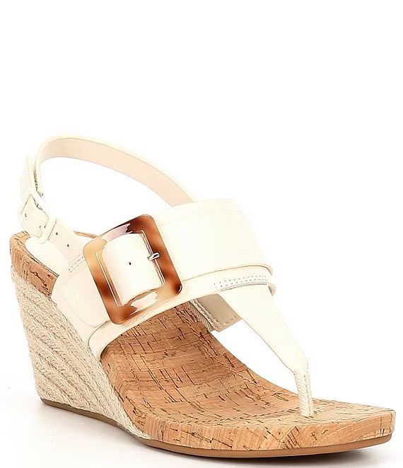 Bonnell Leather Tortoise Buckle Thong Espadrille Wedges | Dillard's
