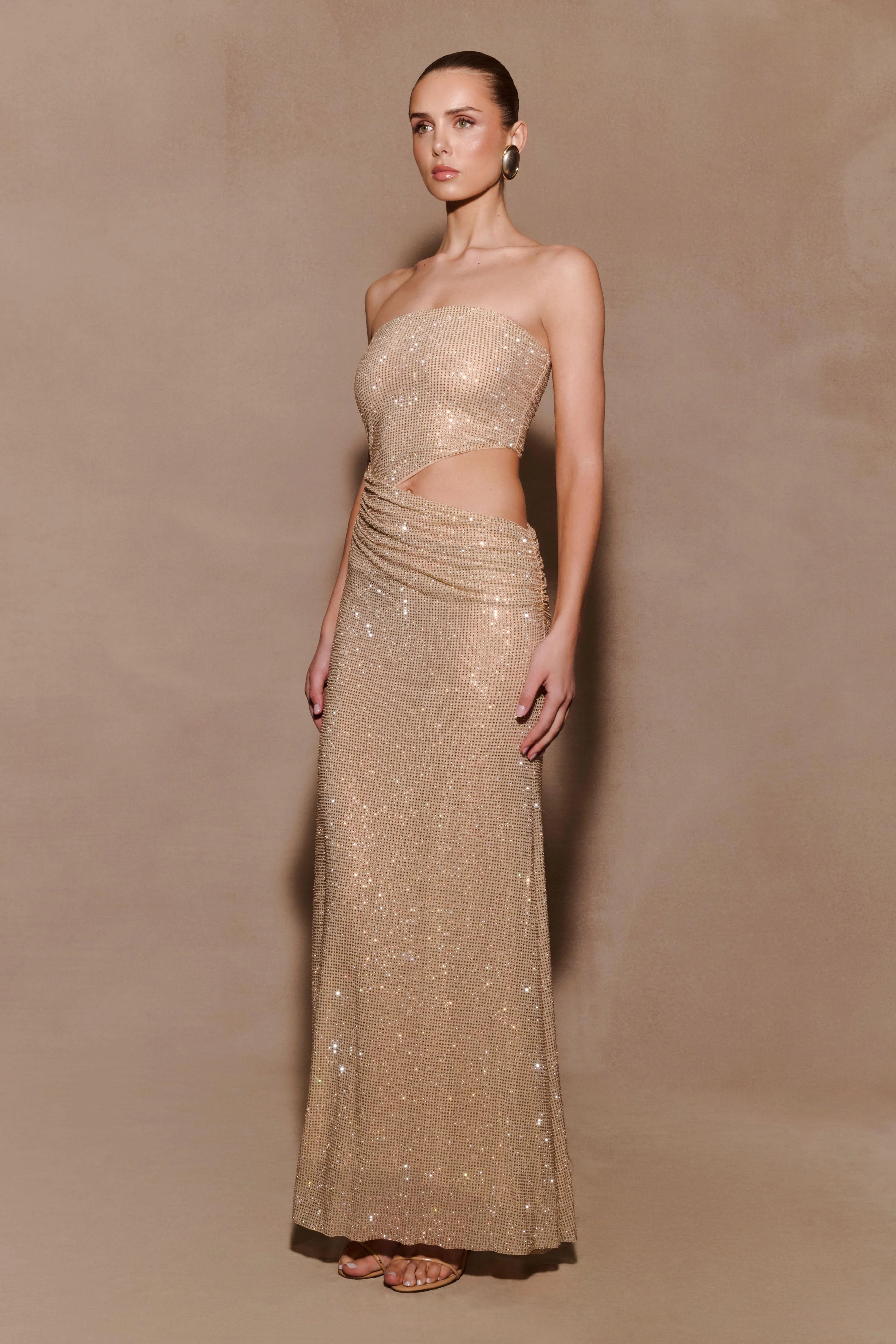 Strapless Diamante Maxi Dress - Gold | MESHKI US