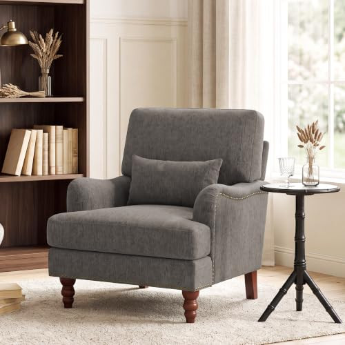Nailhead Trim Accent Chair, Chenille Upholstered Armchair, Tan | Amazon (US)