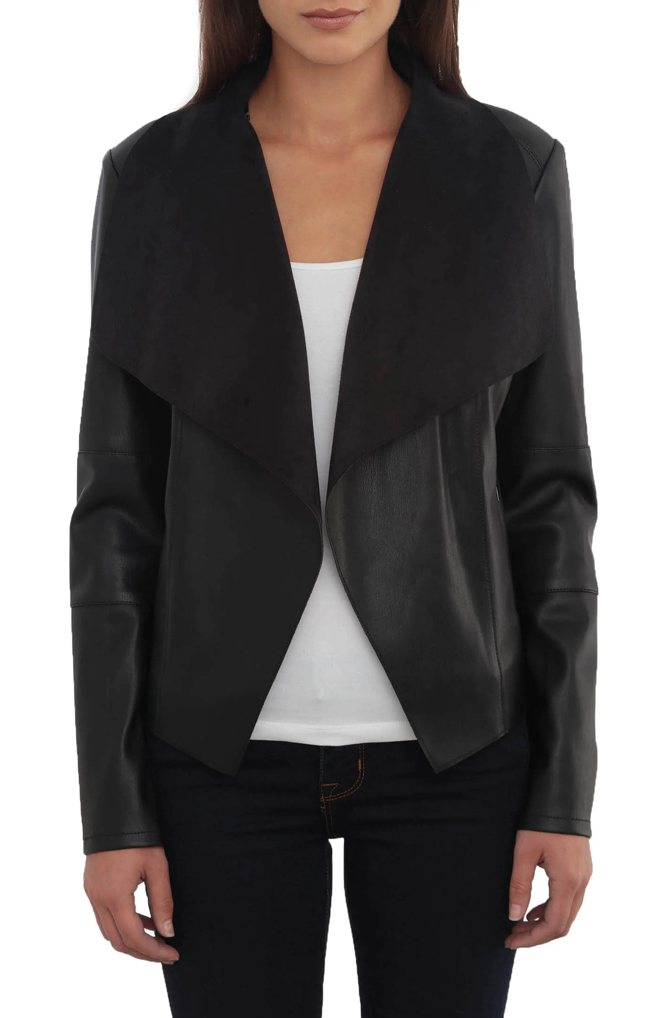Bagatelle Drape Faux Leather & Faux Suede Jacket at Nordstrom Rack | Hautelook