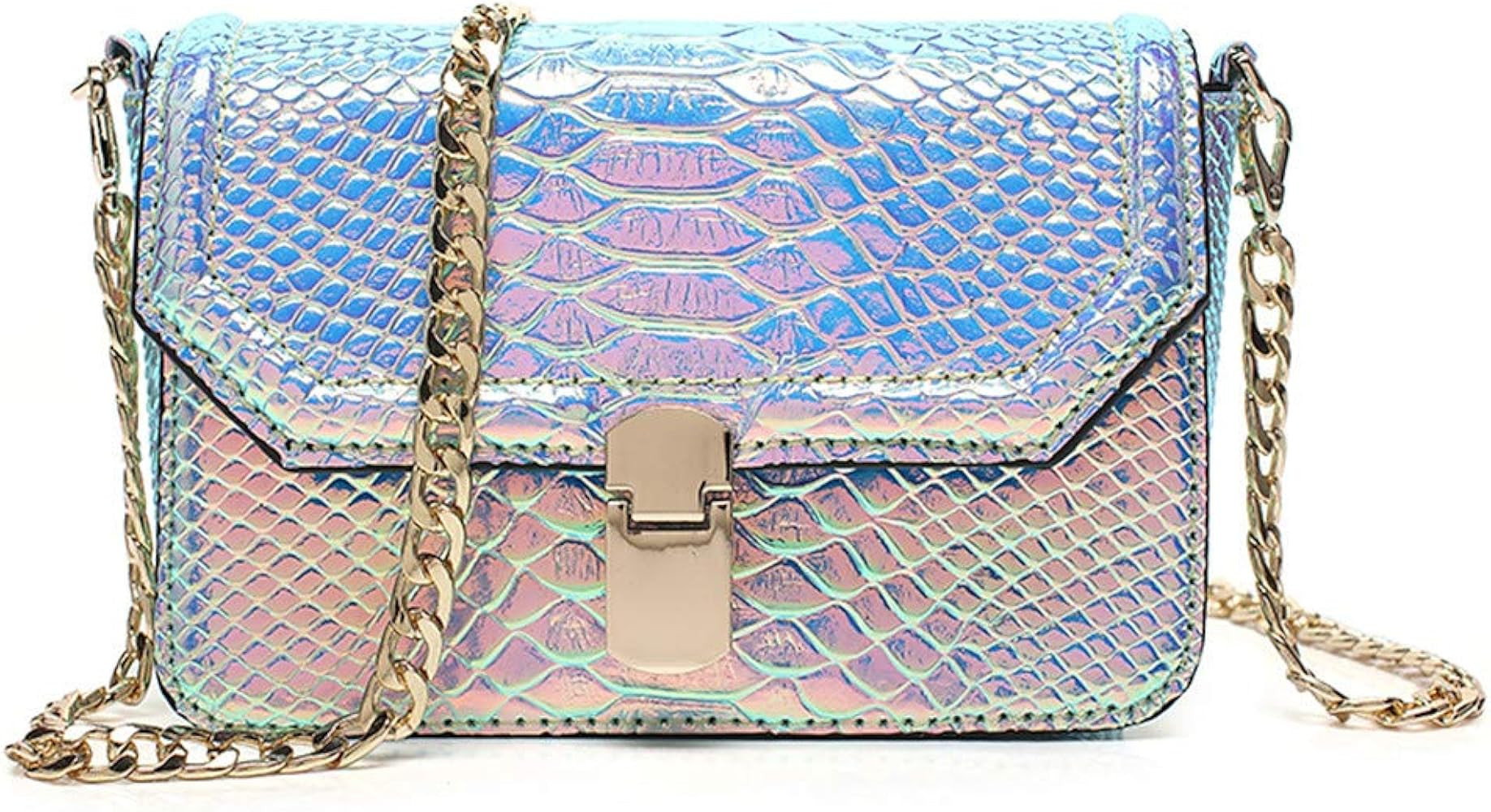 Remeehi Hologram Snake Skin Leather Shoulder Bag Crossbody Bag with Chain | Amazon (US)