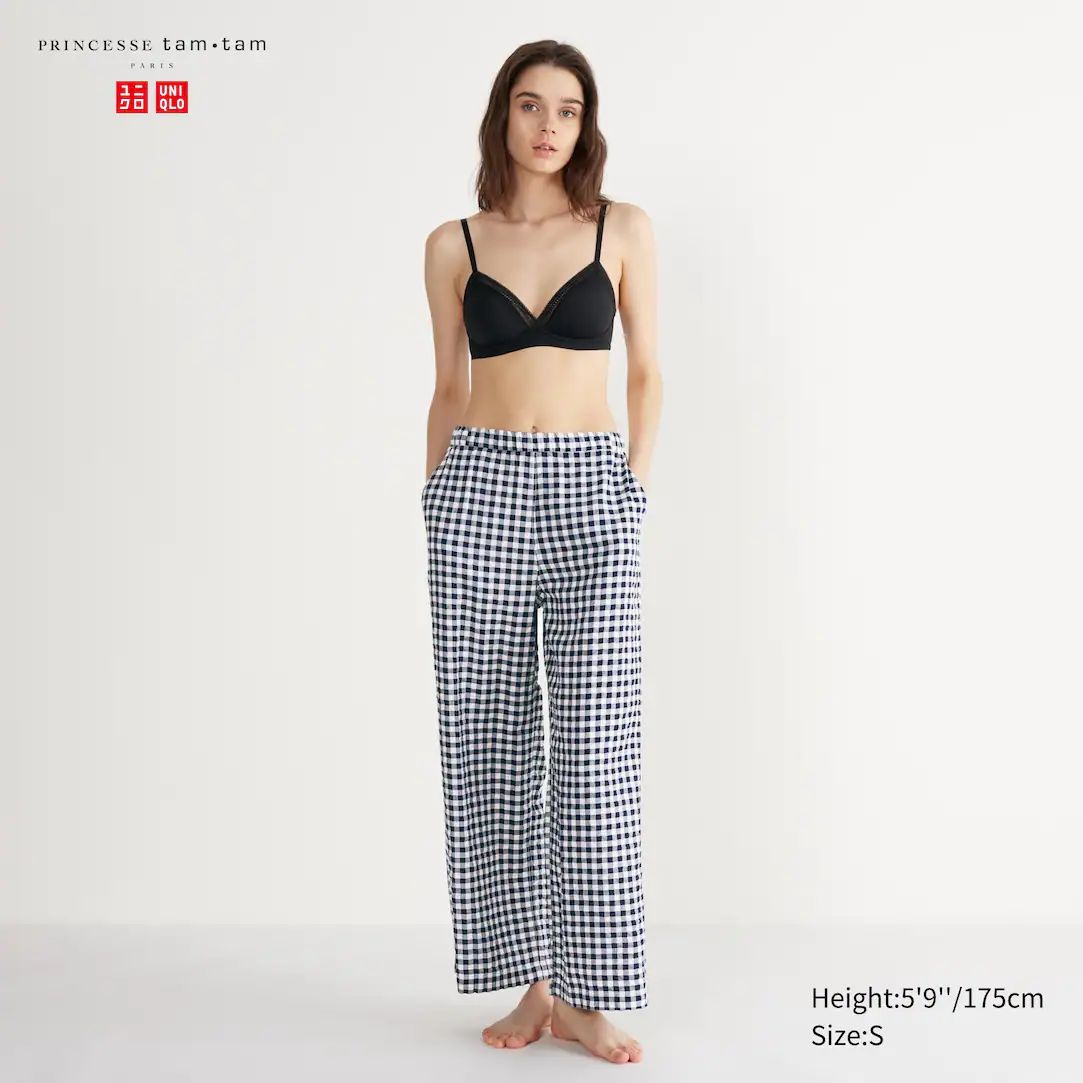 Seersucker Cotton Gingham Checked Easy Trousers | UNIQLO (UK)