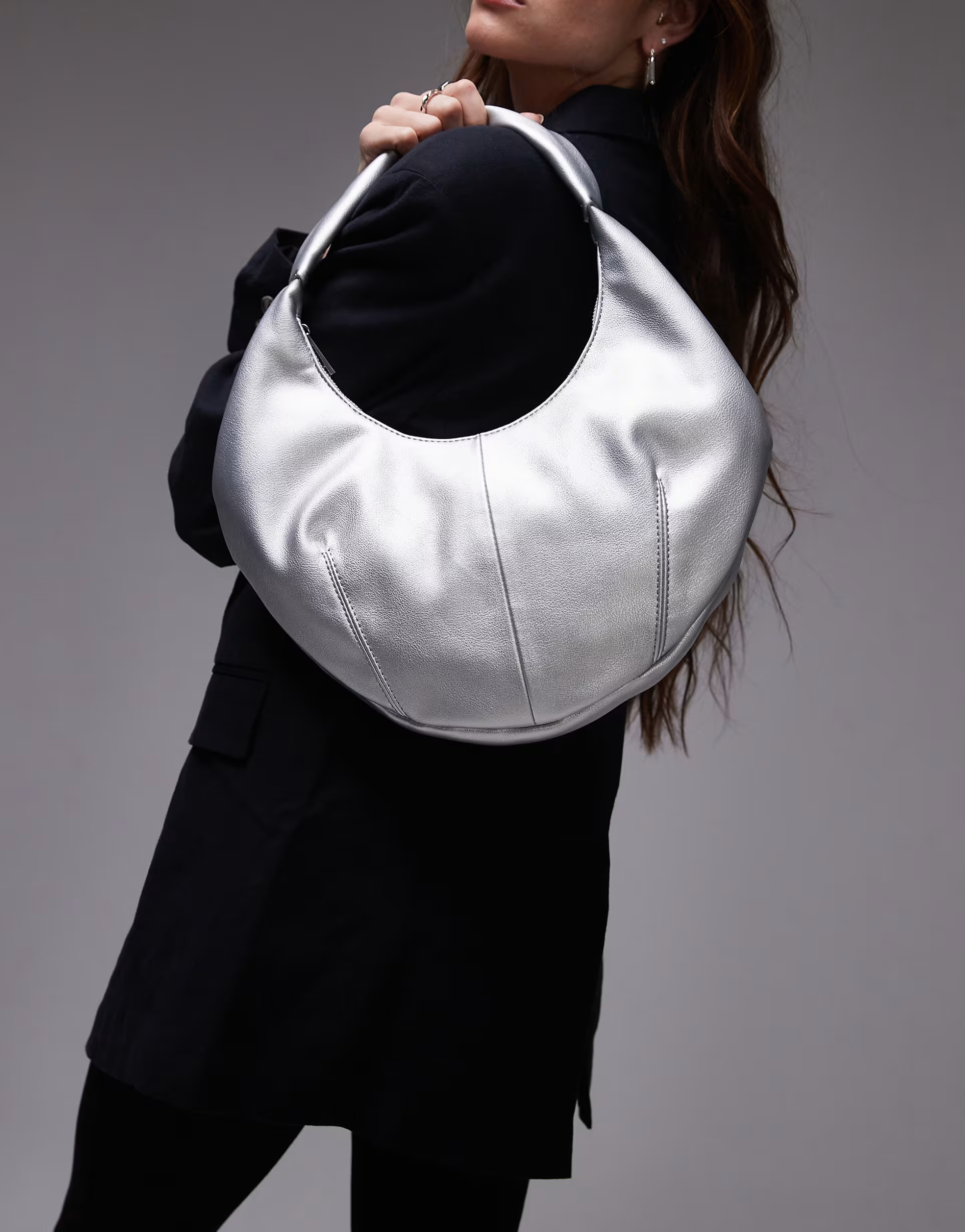 Topshop Samira scoop shoulder bag in silver | ASOS (Global)