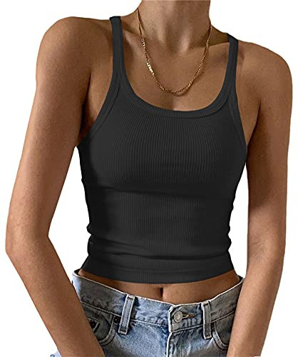Artfish Women's Sleeveless Tank Top Form Fitting Scoop Neck Ribbed Knit Basic Cami Shirts | Amazon (US)