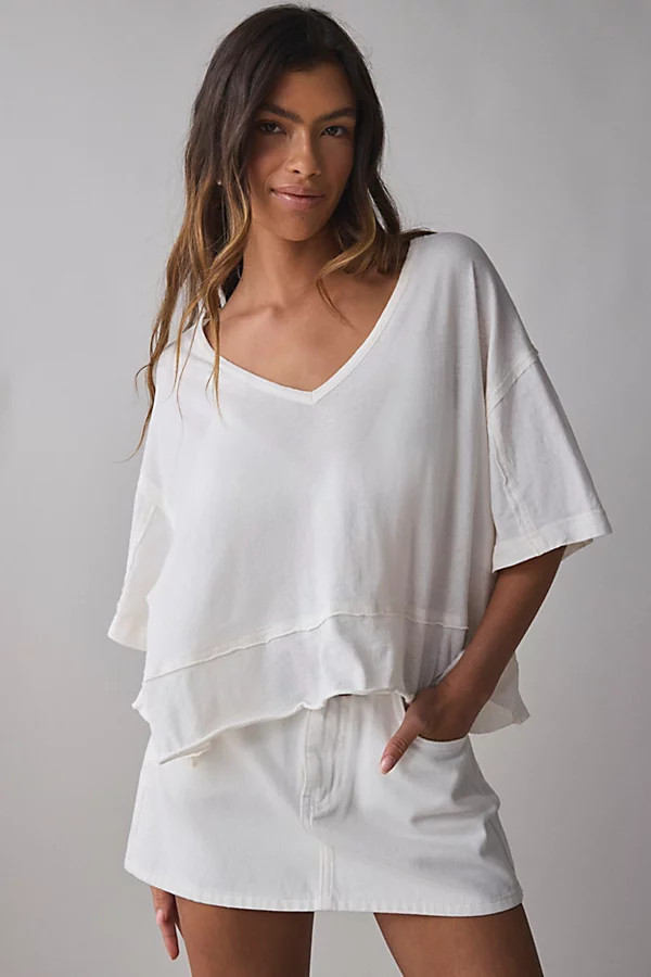 Out From Under Rebel Raw-Edge Oversized Tee in Ivory, Women's at Urban Outfitters | Urban Outfitters (US and RoW)