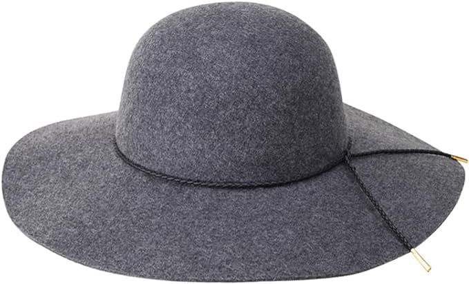 Lanzom Women Lady Retro Wide Brim Large Floppy Panama Hat Belt Wool Fedora Hat (Grey, One Size) a... | Amazon (US)
