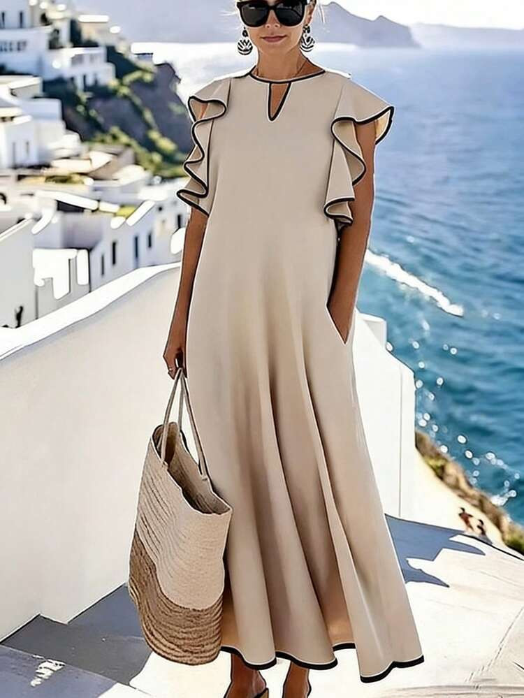 SHEIN Holidaya Apricot Long Dress With Black Contrast Trim, V-Neck, Ruffle Hem & Oversized Sleeves For Women Beige Dresses Women Summer Elegant Dress Vacation Dinner Dress Women Dresses Vacation Greece Vacation Outfits Women Apricot Long Dress With Black Contrast Trim, V-Neck, Ruffle Hem & Oversized Sleeves For Women Summer Dress Summer Dresses For Women Summer Outfits For Women Summer Holiday Outfits Summer Outfit For Women Spring Dress Women Spring Outfit Elegant Dresses For Party Elegant Party Dresses For Women Beach Dress Beach Outfits For Women Beach Dresses For Women Going Out Outfits Elegant Dresses For Women Elegant Dresses For Ladies Vacation Outfits For Women Holiday Outfits For Women Vacation Outfits Women Casual Long Dresses | SHEIN