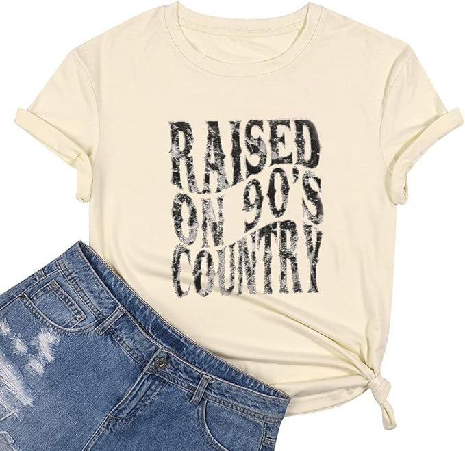 Raised on 90’s Country Shirt Vintage Letter Print Tee Top for Women Country Music T Shirt | Amazon (US)